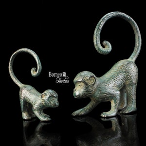 Two Little Bronze MONKEYS 6.25 & 4&quot; Monkey Figurines; Charming Monkeys, Monkey Mischief Fun Decor