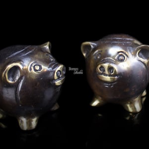 Brass Pig Animal Sculpture 2x2&quot; Pig Figurine Farmhouse Decor - Pig Decor - Kitchen Decor Chic Pig Sculpture - Farm Animal Decor [Set Of 2]