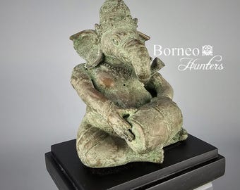 ガネーシャ像 - アンティークタイ風ブロンズひざまずくガネーシャ像