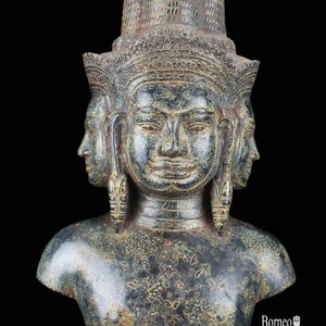 Brahma Statue 16.5&quot;/42cm Antique Khmer Style Mounted  Bronze Brahma Torso, Hindu God Of Creation