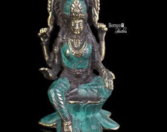 Brass Lakshmi Sculpture 9.5CM Mini Lakshmi Statuette >> Hindu Goddess Of Wealth, Fortune, Power, Luxury, Beauty, Fertility & Auspiciousness