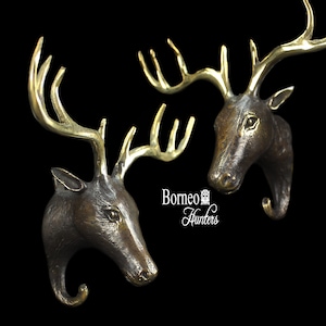 Wall Hook Antiqued Brass Deer Coat Hook, Key Holder, Wall Art SOLD AS PAIR  Elk Moose Rustic Farmhouse Decor