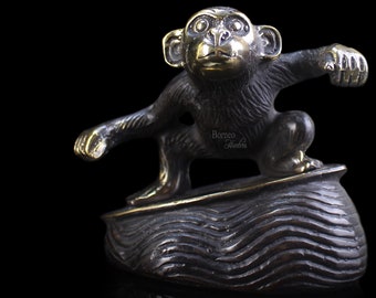 Monkey On Surf Board, 3.5&quot; Brass Figurine &#39;Monkey Surfer&#39;