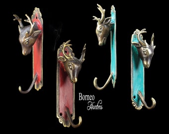 Deer Coat Hook,Rustic Hook,Hat Hook/Key Hook/Jewelry Hook,Animal Theme Decorative Wall Holder Cloth Hanger 5.5"Handcast Brass>>SOLD AS PAIR