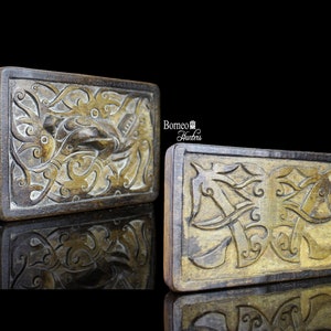 Borneo Tattoo TEMPLATE   (5.5x3.75&quot;)  Dayak Tribal Tattoo Ink Stamp Hand Tapping Traditional Tribal Tattoo Jelenga Udun ( V-shaped cut)