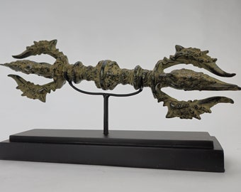 Bronze Vajra Dorje Sculpture: Buddhist Puja Tool (37CM)