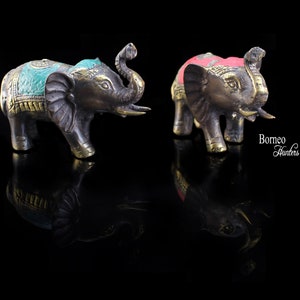 Mini Lucky Elephant Statues,3.5x2.5&quot; Vintage Brass Elephants, Elephant Figurines, Good Luck Raised Trunk Elephant Statue Sold As Set (2pcs)