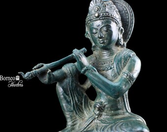 Small Bronze Krishna Flute Sculpture - Hindu Vishnu Avatar (15CM)