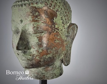 仏頭 - アンティークタイスタイル スコータイブロンズ仏頭 - 22 cm/9