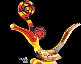 50X40cmHornbill Bird Sculpture Borneo Wood Hornbill Effigy - Tribal Iban Sacred Bird Kenyalang Rhinoceros Hornbill Majestic Bird Figurine