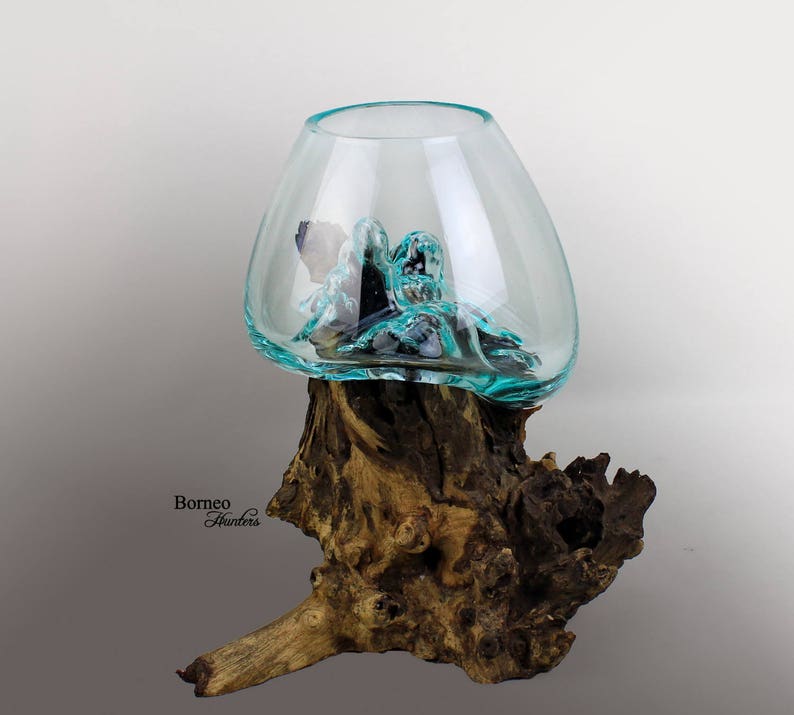 Handblown Molten Glass on Wood Base Sculpted Etsy UK