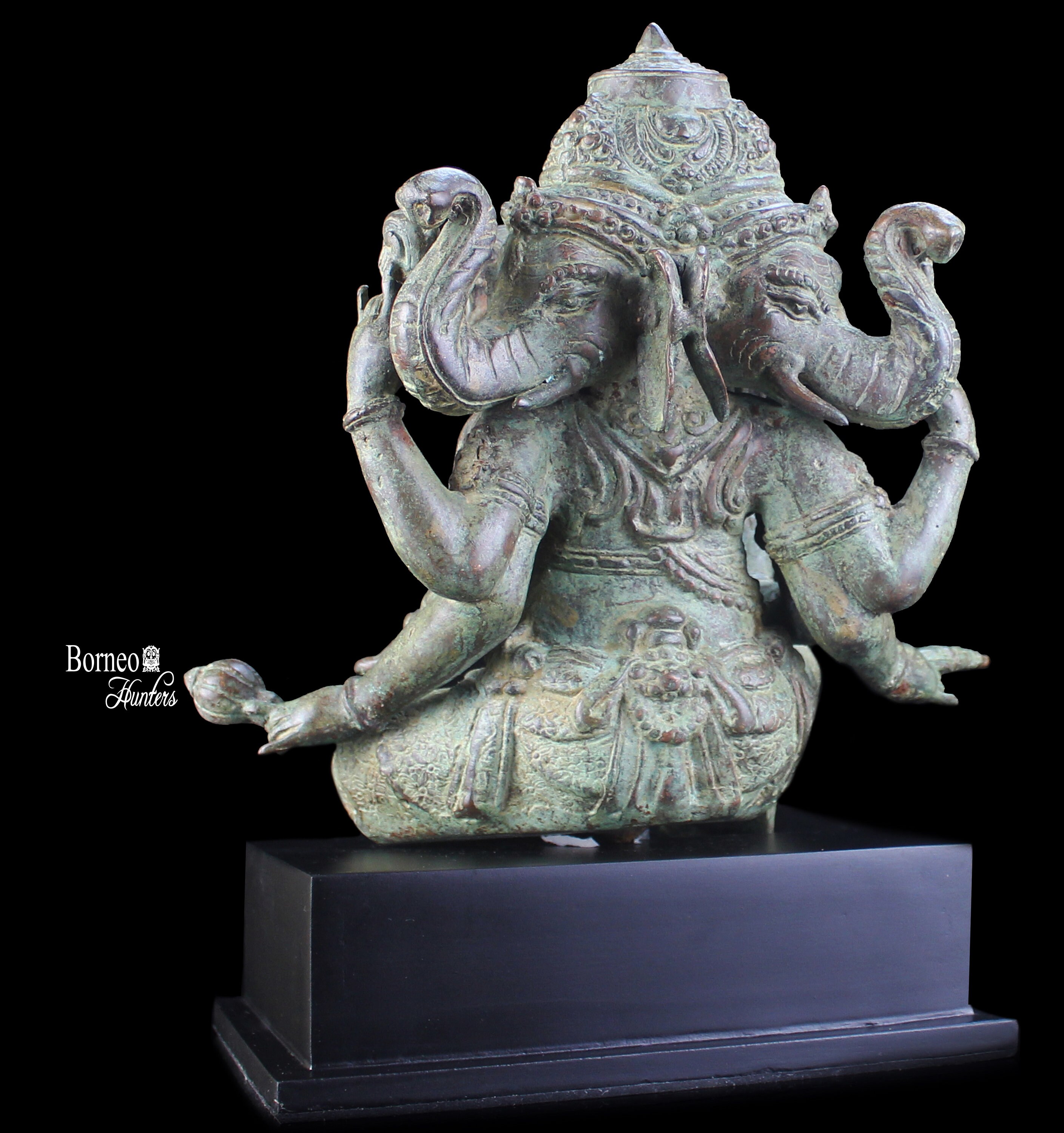 Trimuhkti Ganesha 像: 12 インチ ブロンズ インディアン ガナパティ