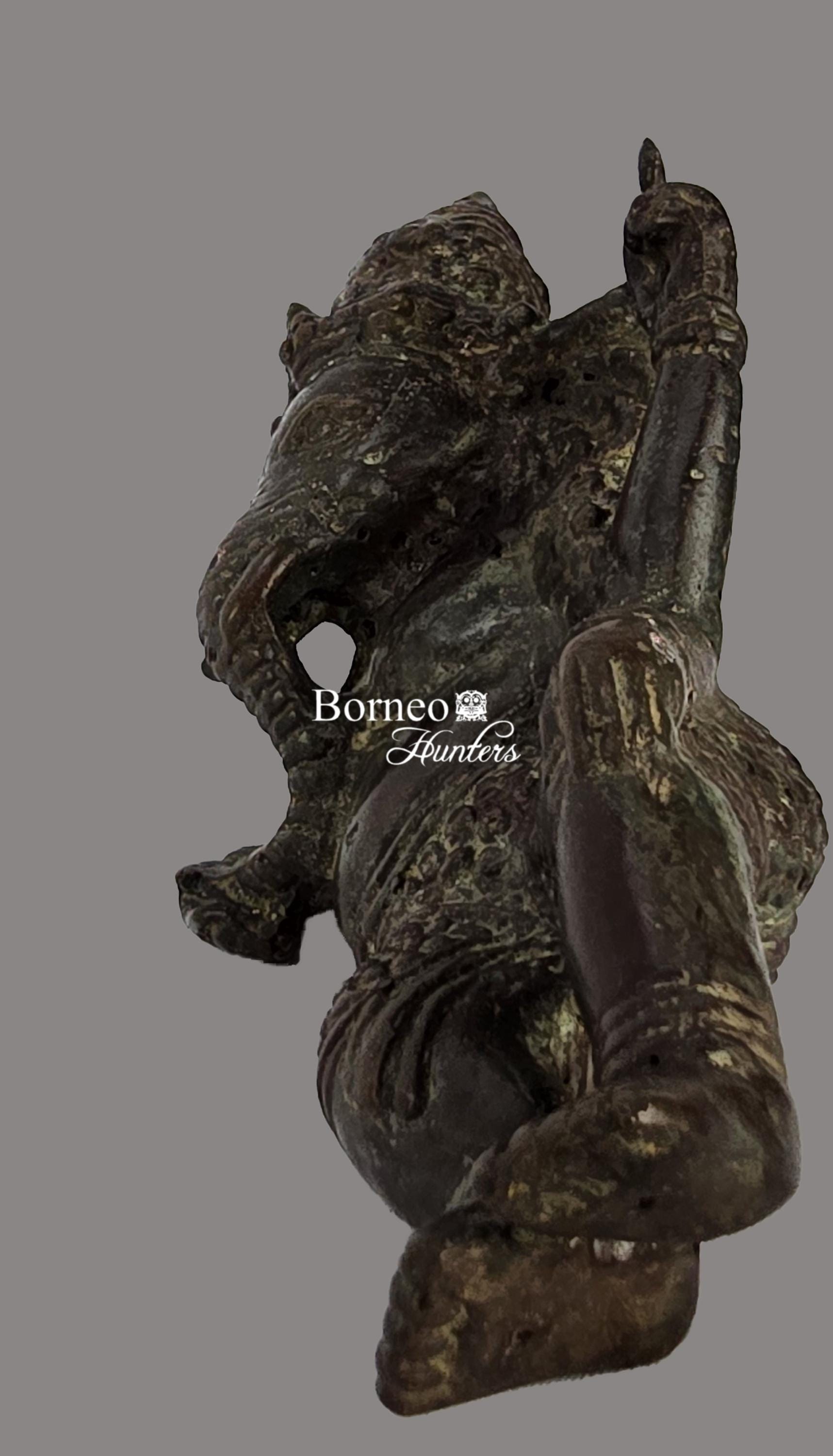 Ancien Bronze Ganesh Allongé - Statue Divinité Indienne - Figurine Inde Originale