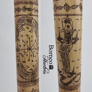 Sumatran Batak Incised Bone Shaft -Horn And Bone- Etched Shaman Toba Kato Calender Powerful Religious Motifs 20&quot;