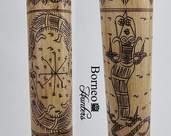 Sumatran Batak Incised Bone Shaft -Horn And Bone- Etched Shaman Toba Kato Calender Powerful Religious Motifs 20"