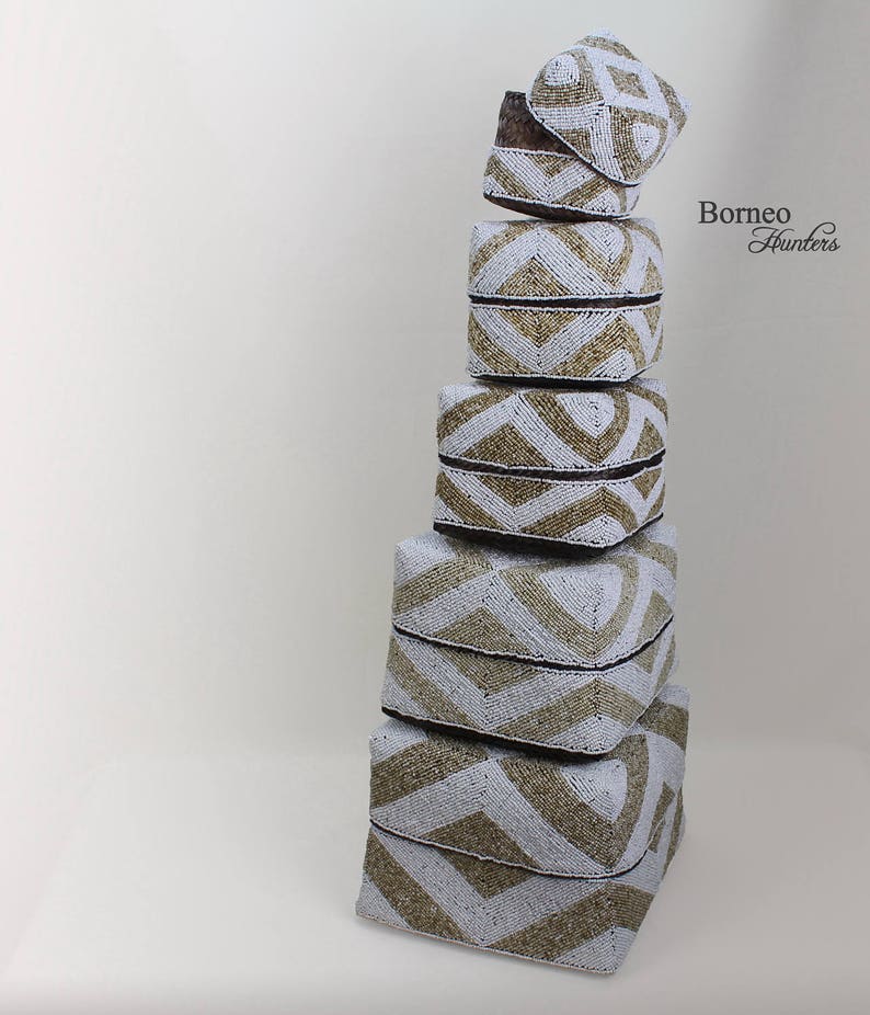 Basket Set of 5 Handwoven Beaded Basket Box.luxe Home Accent Etsy