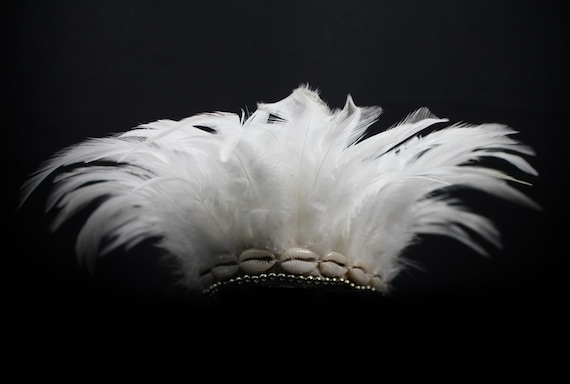 White Feather Armband: Woven Armlet with Cowrie Shells