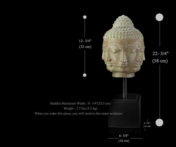 ブロンズ製仏像頭部 木製台座付き ブロンズ製仏像頭部 木製台座付き