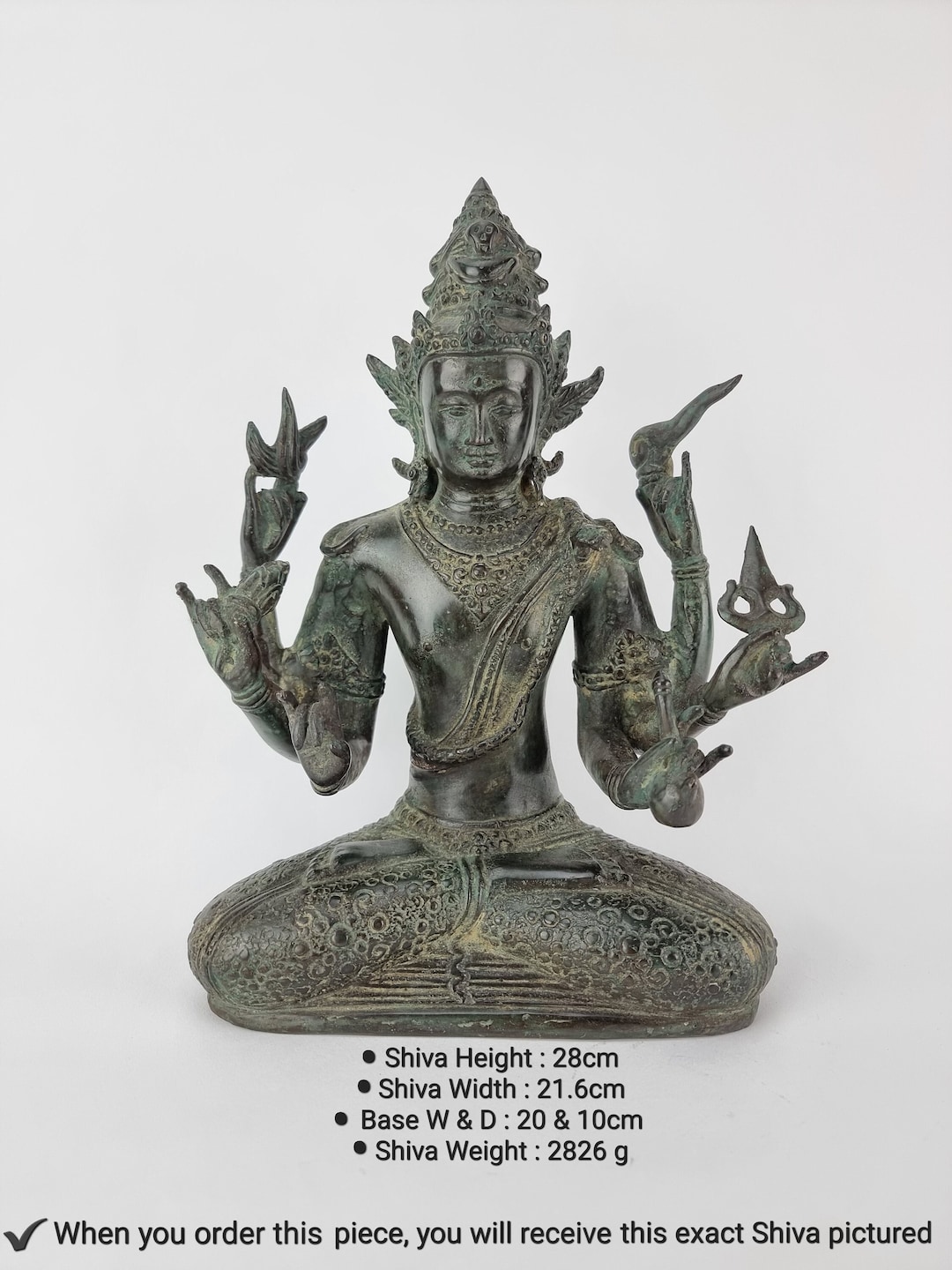 6本の腕を持つブロンズ製シヴァ像 - ヒンドゥー教の神彫刻（28 cm