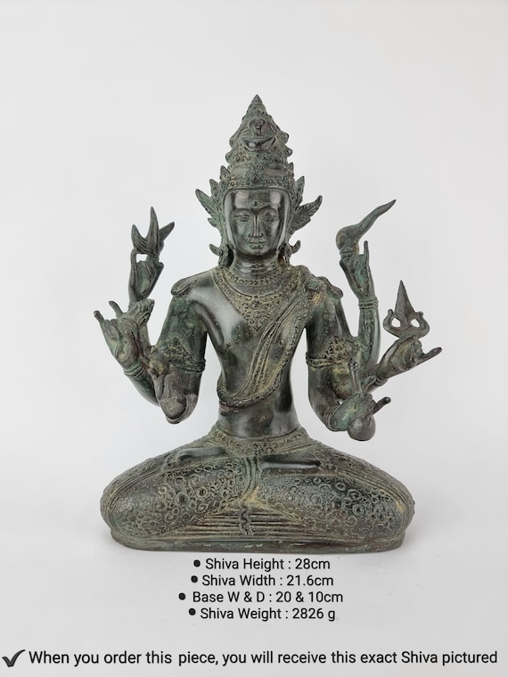 シヴァ神 ブロンズ像 6本の腕を持つブロンズ製シヴァ像 - ヒンドゥー教の神彫刻（28 cm