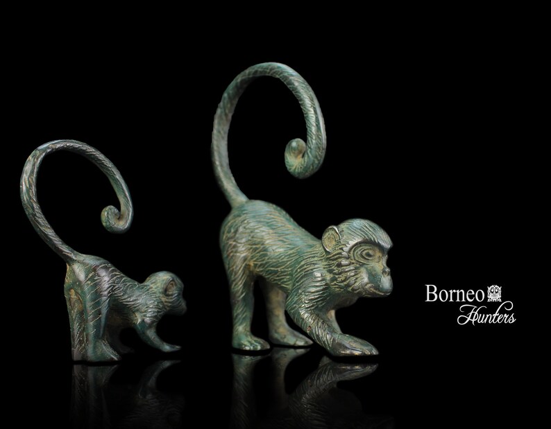 Two Little Bronze MONKEYS 6.25 & 4 Monkey Figurines Etsy