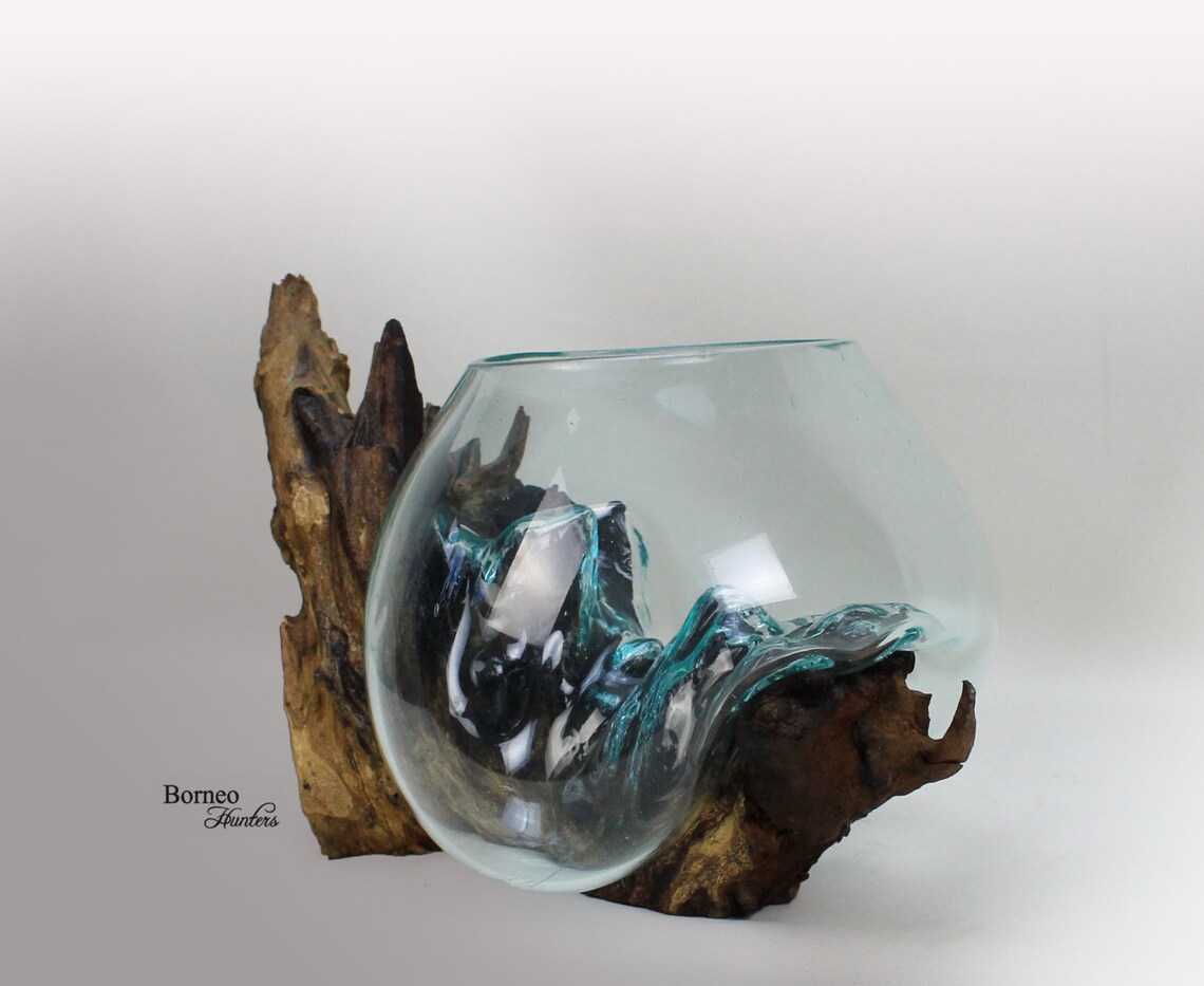 HandBlown Molten Glass On Driftwood Base Sculpted Etsy