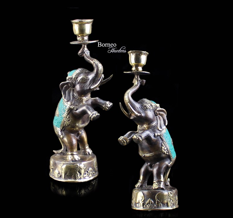 Elephant Candlestick Holder With Lucky Raised Trunk 9.3 Etsy