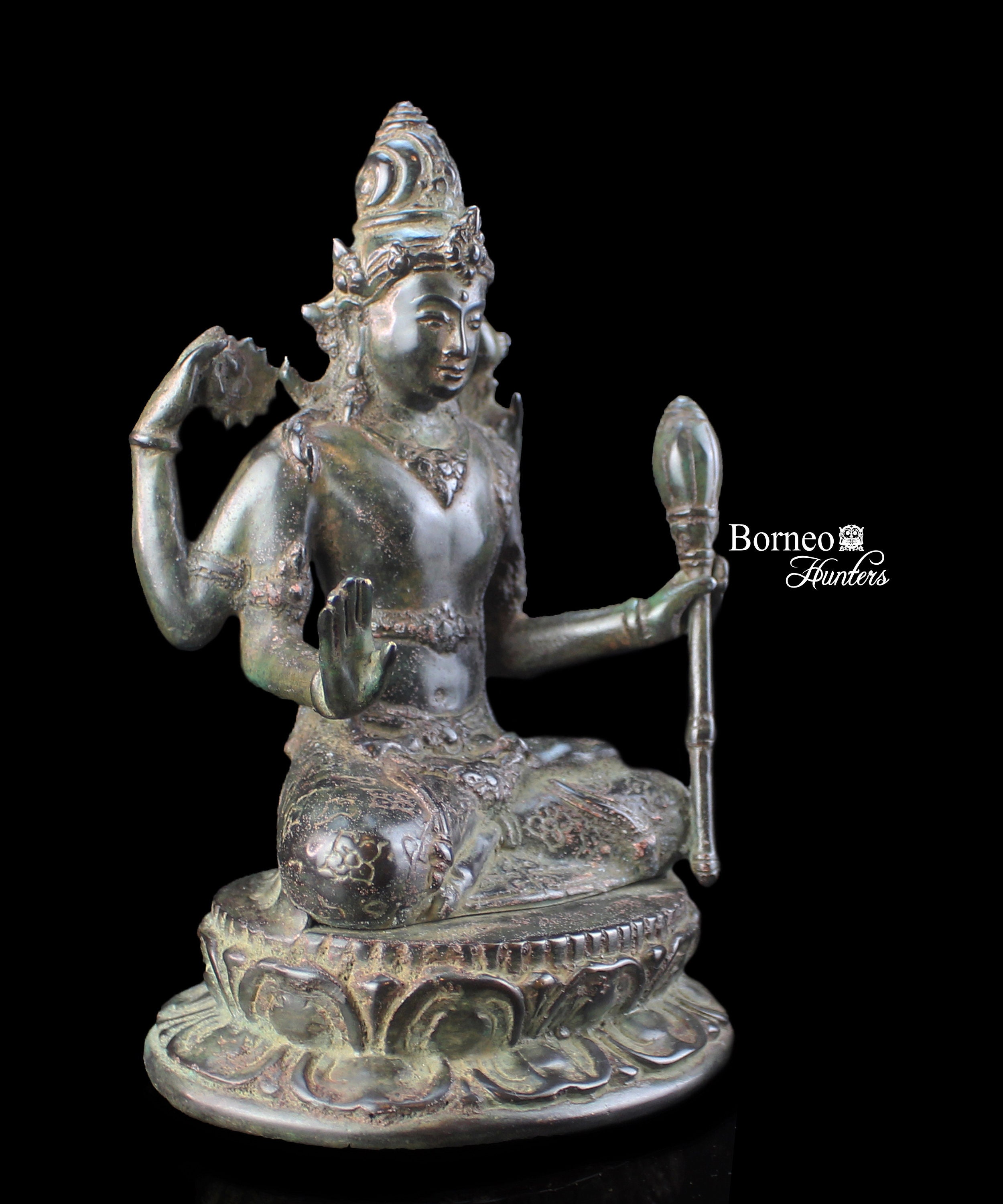 ブロンズ製シヴァ像：瞑想するヒンドゥー教の神の彫刻（7.3インチ