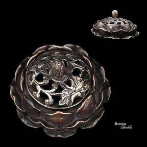 Lotus Incense Burner, Buddhist Brass Censer, Two-Tone Insence Brazier, Parfume Burner Domed Bulb, Zen Beauty Prosperity Sold As One