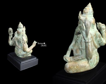 ブロンズ製ガネーシャ像：4本の腕を持つヒンドゥー教の障害の神（14 cm