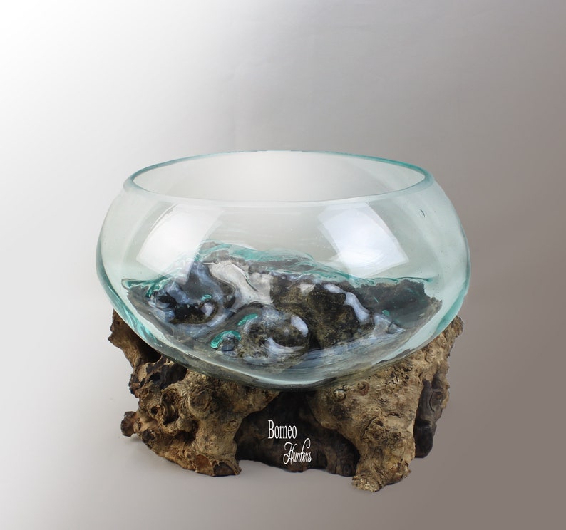 Glass Terrarium on Wood Base/fish Bowl/vase/salad Bowl Table Etsy