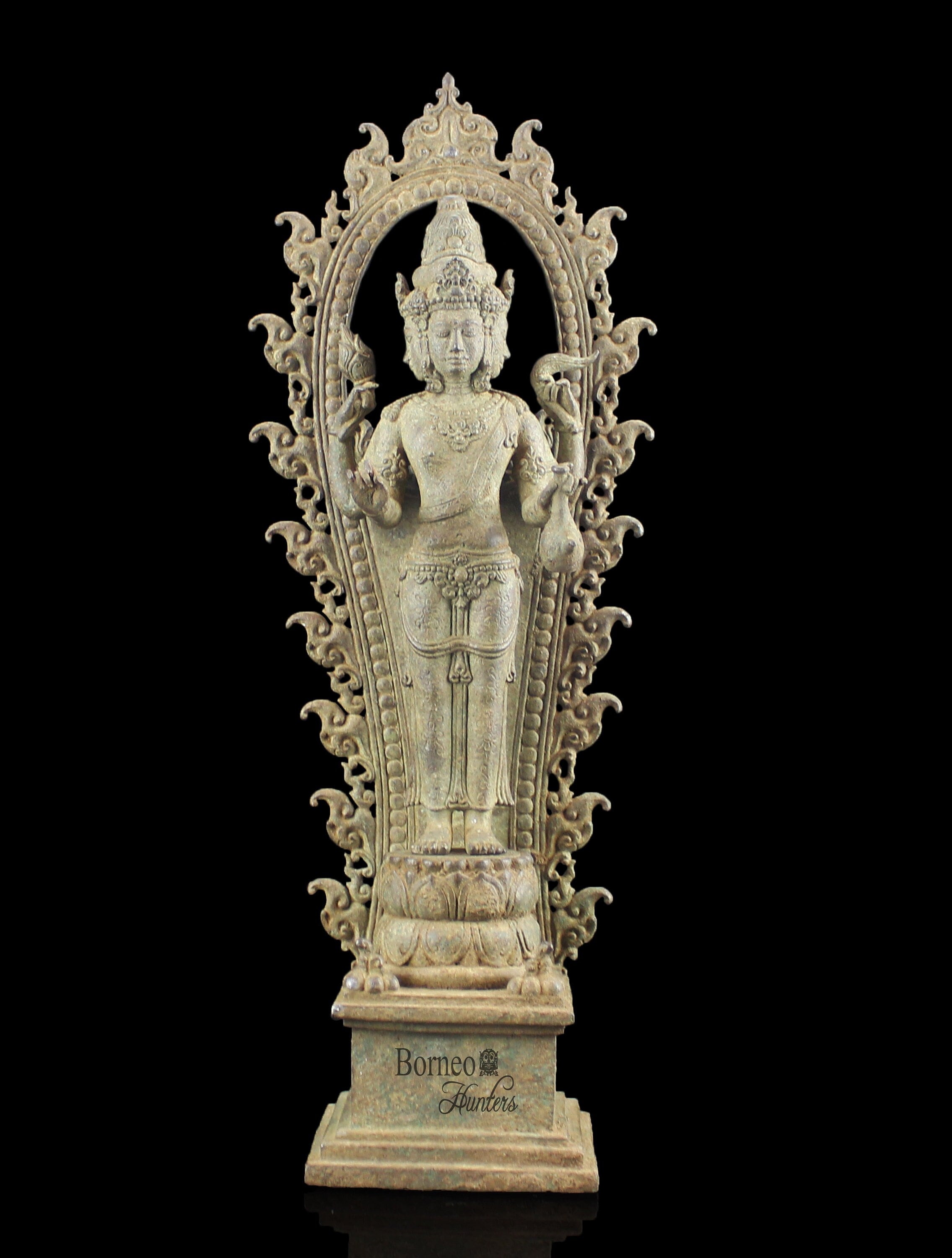 Dattatreya Statue - Antique 19Th Century Indonesian Javanese Bronze Trimurthy Dattareya 17.25"/44cm