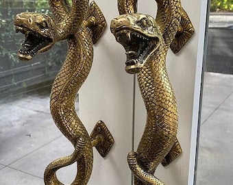 Maniglie per porte in ottone a forma di serpente: coppia grande in pitone (33 cm)