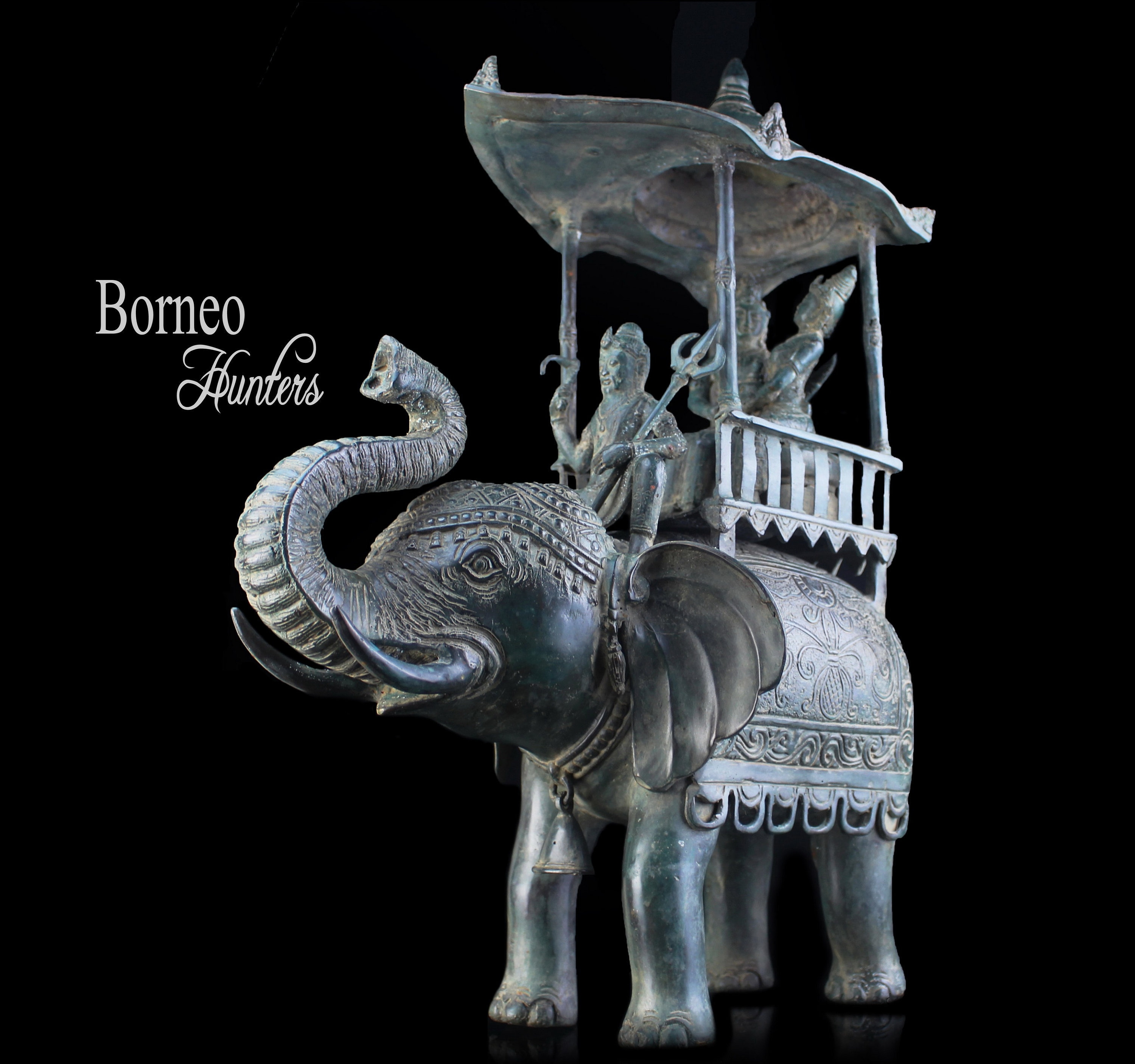 Elephant With Trunk Raised Carrying King Mahout 21"