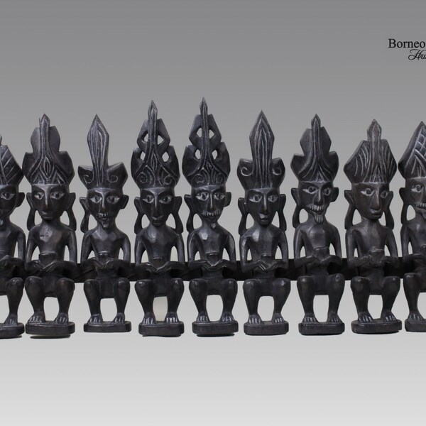 NIAS Figure,Ancestor Figure, ADU ZATUA,Indonesia Adu Nias Statue,Carved Wood Scuplture Tribal Nias Ethnographic Twelve Figure In A Row,Wall