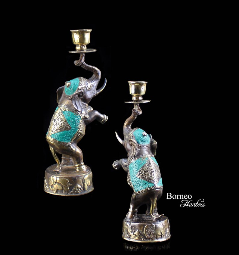 Elephant Candlestick Holder With Lucky Raised Trunk 9.3 Etsy