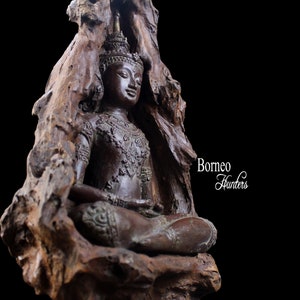 24&quot; Royal Thai Buddha Statue Encased In Natural Wood, Sitting Buddha In Dhayana Mudra Meditation