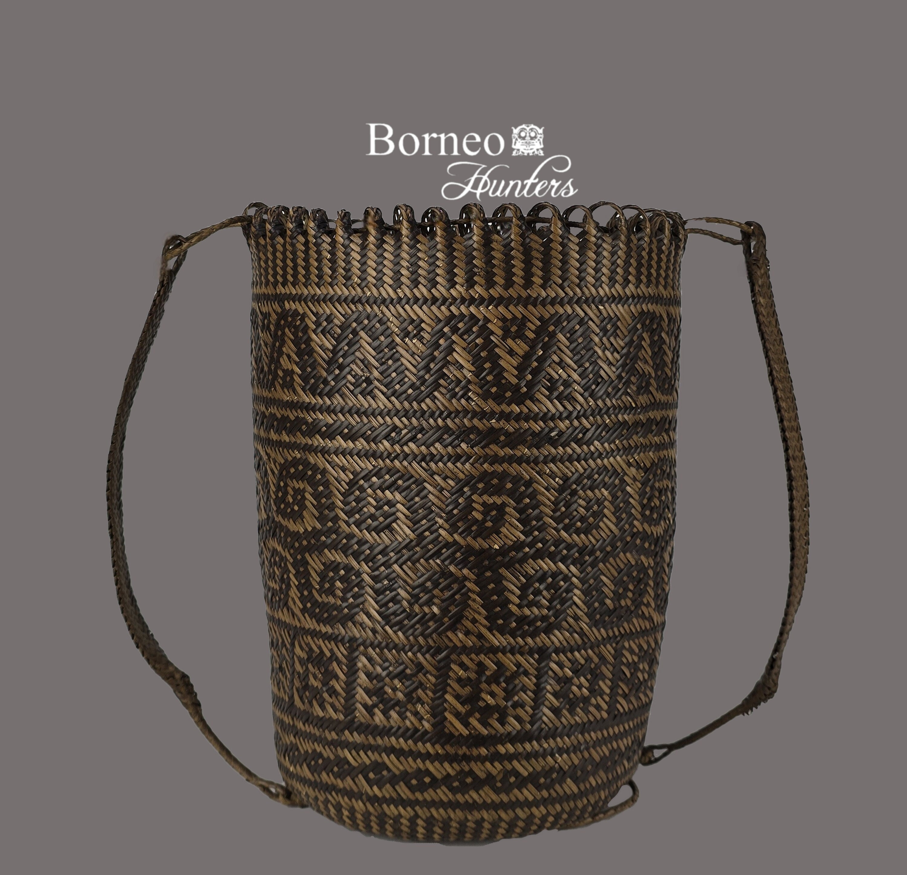Vintage Tribal Ethnic Handwoven Rattan Bucket Bag Backpack Storage Decor Antique Woven Rattan Backpack, Rustic Tribal Carrier  main image 2