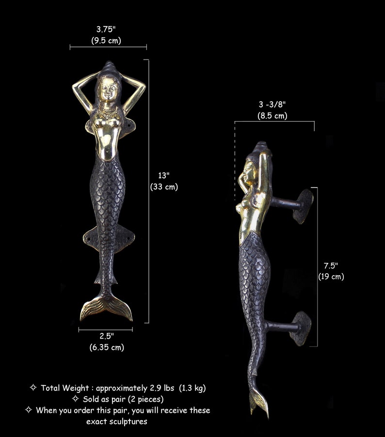 Mermaid Door Handle Knob Pull 13/ 33cm Brass Mermaid Etsy