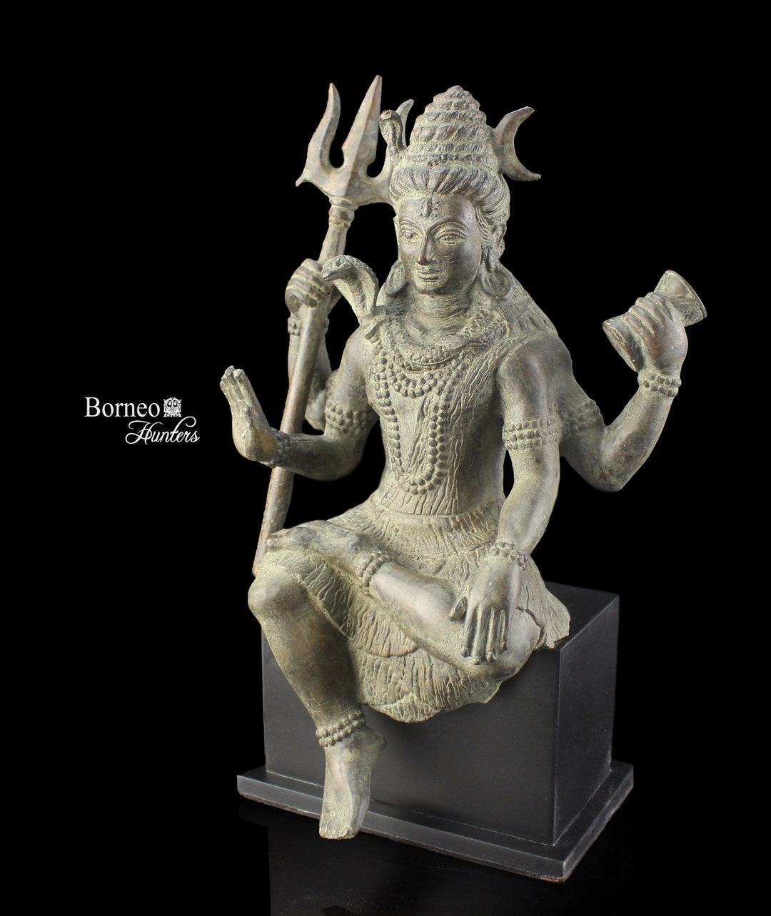 シヴァ神 ブロンズ像 ブロンズ製シヴァ像：三叉槍と太鼓を持つ四腕のヒンドゥー教の神（13.5