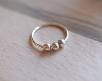 Anxiety Ring, Sterling Silver Three Bead Ring, Anxiety Ring, Fidget Ring, Minimalist Ring, Spinning Ring, Stacking ring, Orbit Ring