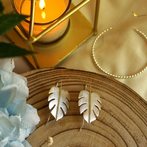 Boucles d'oreilles tropicales faites main en argent sterling 925, bijoux nature, boucles d'oreilles femme, boucles d'oreilles feuilles tropicales image 8