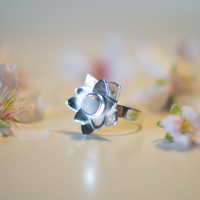bohemian engagement ring flower rings for women floral gift women romantic love ring gift White howlite silver ring cherry blossom ring