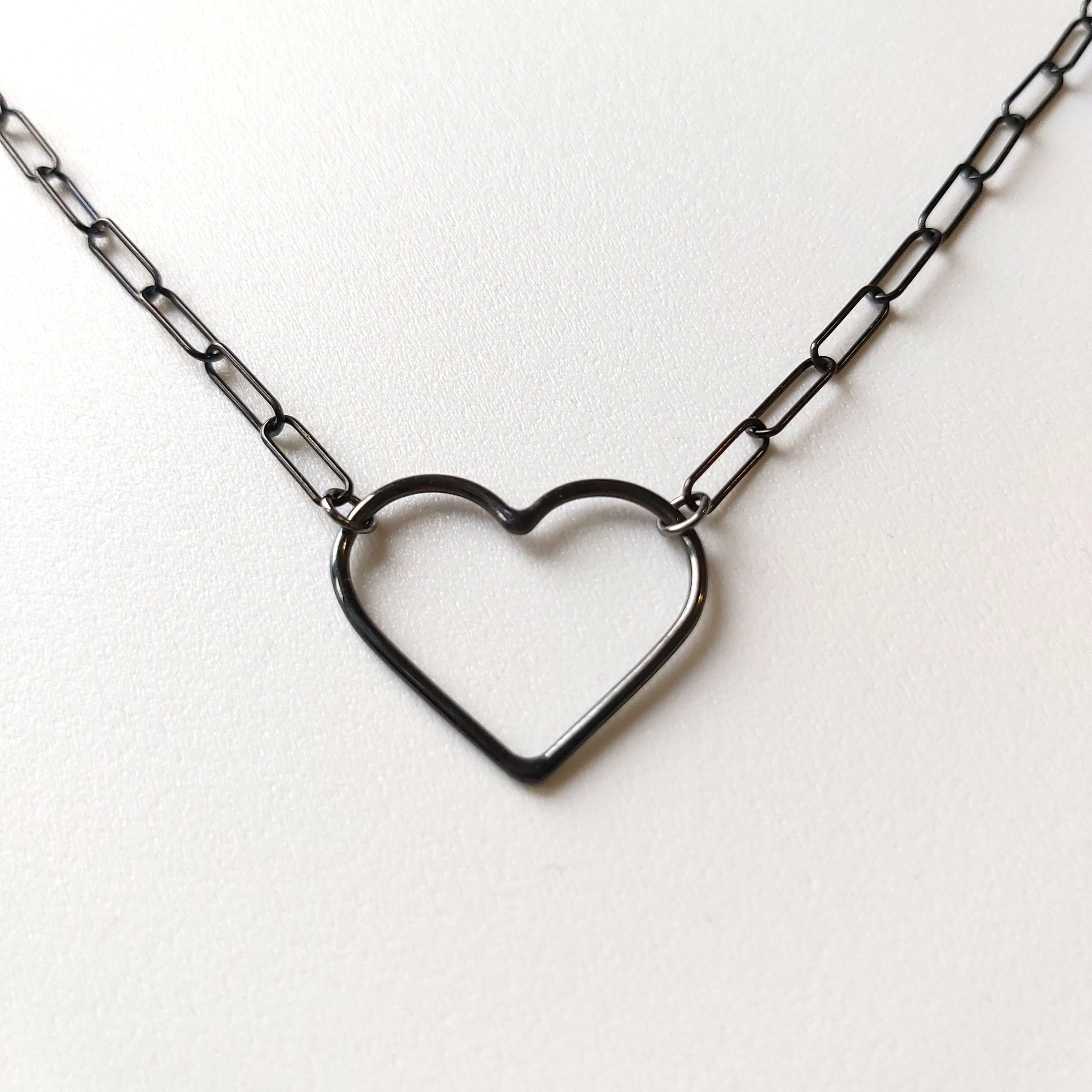 Thin Open Heart Necklace for Women Black Heart Necklace Etsy UK