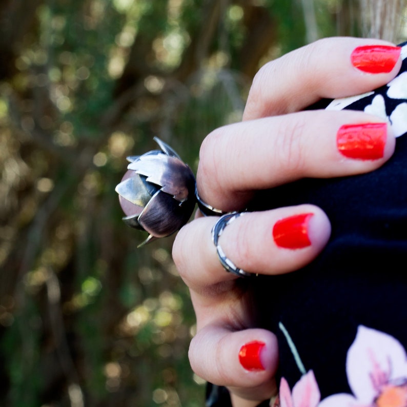adjustable rings floral woman ring gemstone rings for women Flower rose quartz ring nature sterling silver ring
