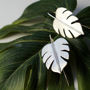 Boucles d'oreilles tropicales faites main en argent sterling 925, bijoux nature, boucles d'oreilles femme, boucles d'oreilles feuilles tropicales image 9