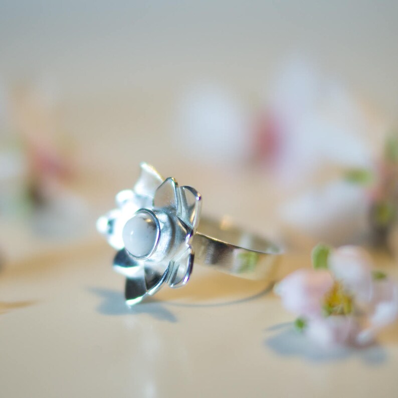 bohemian engagement ring flower rings for women floral gift women romantic love ring gift White howlite silver ring cherry blossom ring
