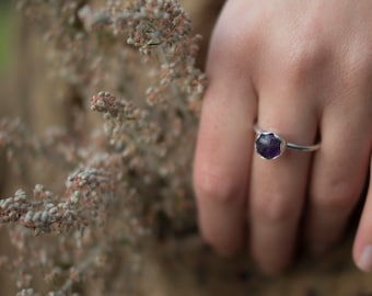 Thin Amethyst Ring for Women, Sterling Silver Ring, Gemstone Ring, Natural Purple Amethyst ring, Boho Jewelry