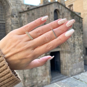 Sterling Silver Square Bang Ring for Women, Trending Stackable Ring, Simple Braided Solid Sterling Silver, Minimal  Silver Ring