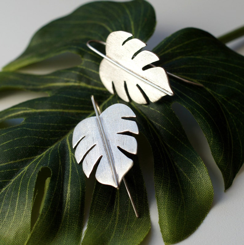 Boucles d'oreilles tropicales faites main en argent sterling 925, bijoux nature, boucles d'oreilles femme, boucles d'oreilles feuilles tropicales image 10